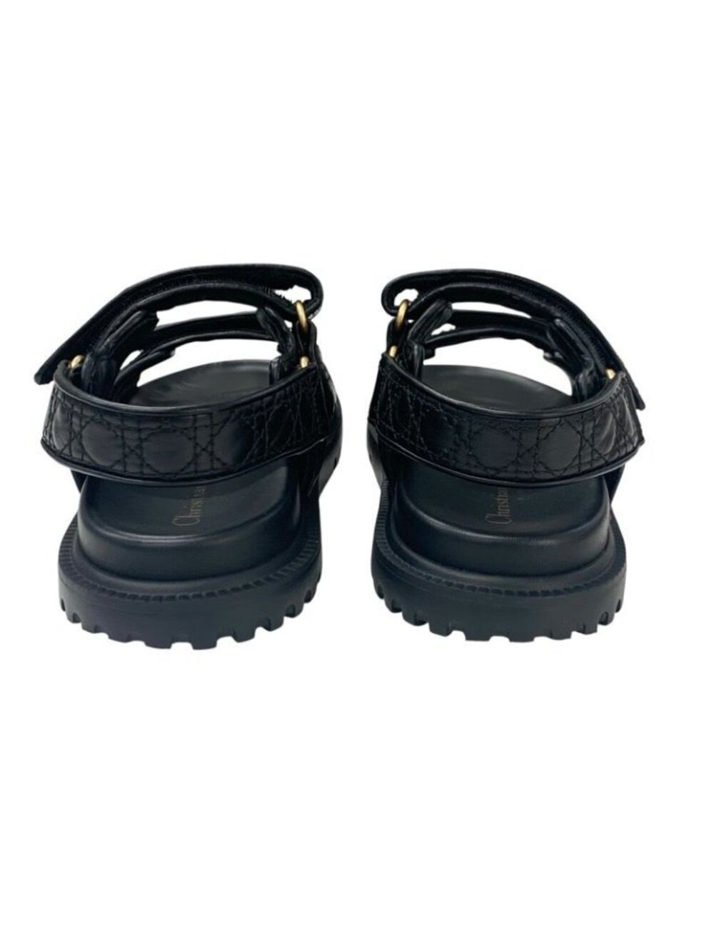 Christian Dioract Sandals Shoes Calfskin Black Gold Logo Cannage Quilted Sports - Picture 5 of 10
